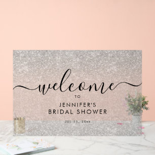 Modern Faux Glitter Bridal Shower Welcome SILVER Acrylic Sign
