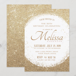 Modern Faux Glitter Gold and White Birthday Invite