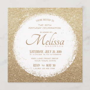 Modern Faux Glitter Gold and White Birthday Invite