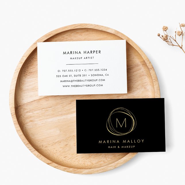 Modern Faux Gold Abstract Circle Logo Business Card (Creator Uploaded)