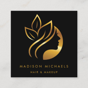 Modern Faux Gold Abstract Hair Makeup Square Business Card