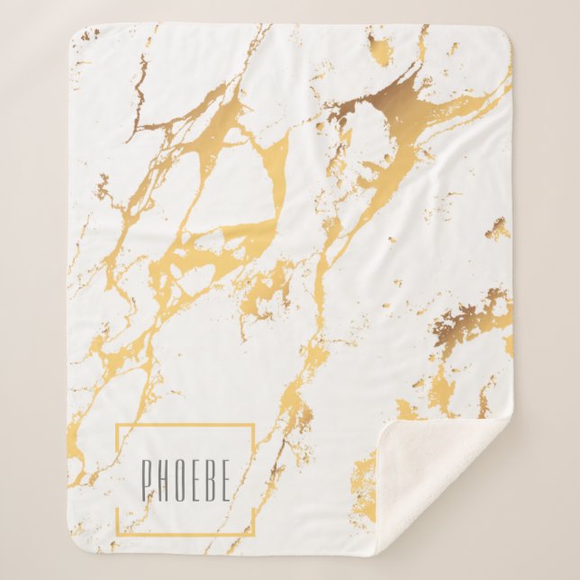 Modern Faux Gold Abstract Pattern Sherpa Blanket (Front)