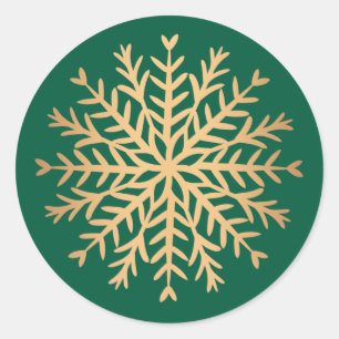 Modern Faux Gold and Green Snowflake Christmas  Classic Round Sticker