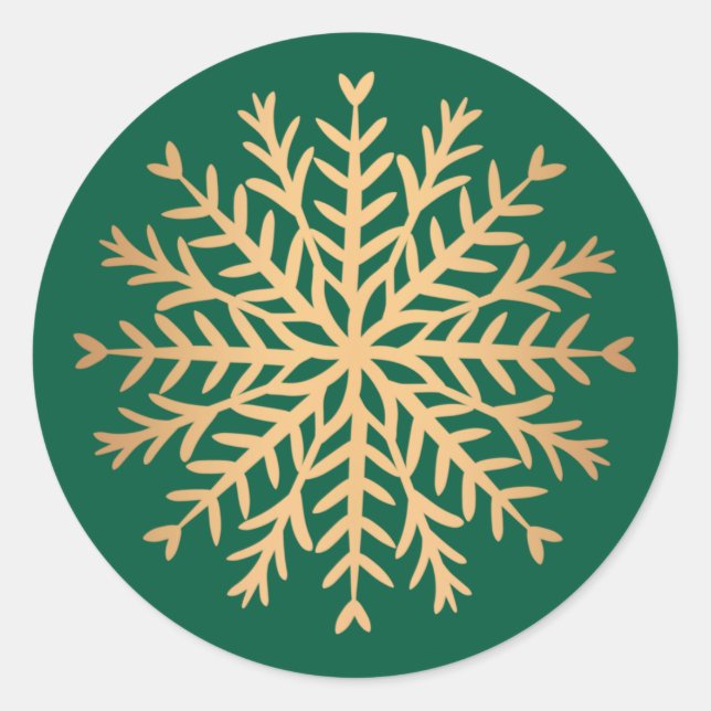 Modern Faux Gold and Green Snowflake Christmas  Classic Round Sticker (Front)