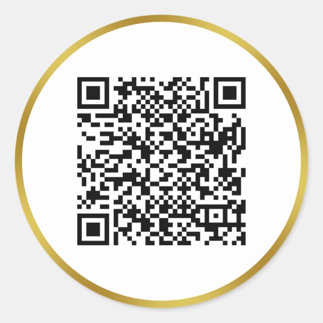 Modern Faux Gold and White QR Code Classic Round Sticker (Front)