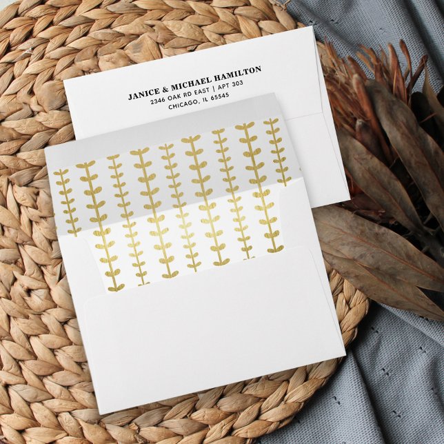 Modern Faux Gold Botanical Pattern Lined Envelope (Creator Uploaded)
