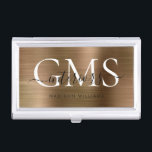 Modern Faux Gold Brushed Metal 3 Monogram Script Business Card Holder<br><div class="desc">Modern Classic Faux Yellow Gold Brushed Metal Monogram Script Business Card Case</div>
