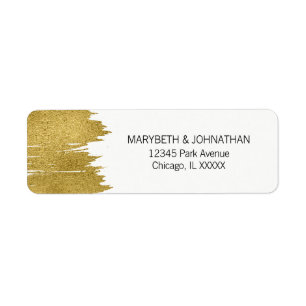 Modern Faux Gold Brushstroke Wedding Address Label