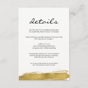Modern Faux Gold Brushstroke Wedding Details Card
