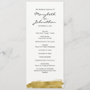 Modern Faux Gold Brushstroke Wedding Program Programme