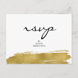 Modern Faux Gold Brushstroke Wedding RSVP Postcard