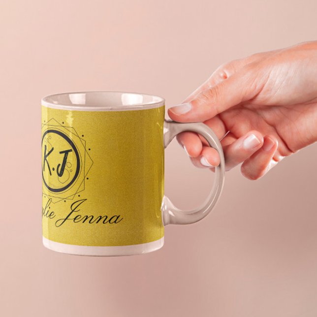 Modern Faux Gold Celestial Monogram & Script Name Coffee Mug (Creator Uploaded)