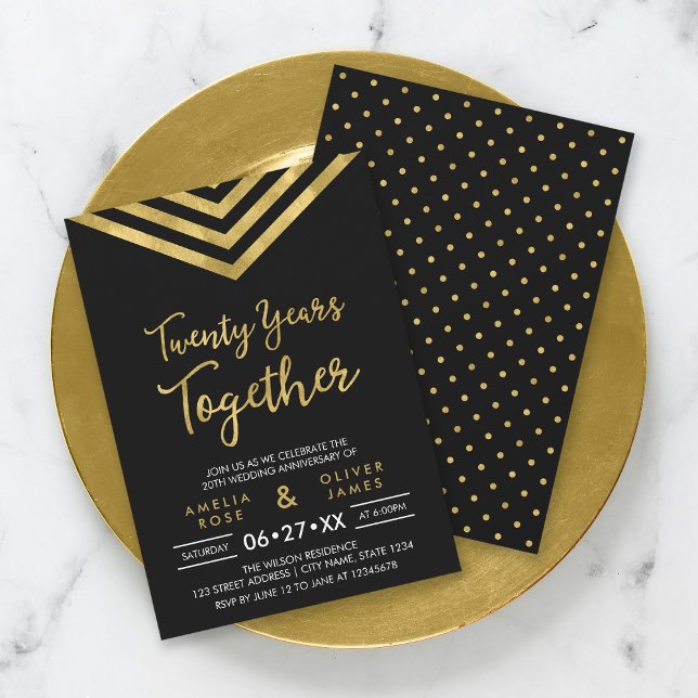 Modern Faux Gold Chevron 20th Anniversary Party Invitation (Creator Uploaded)