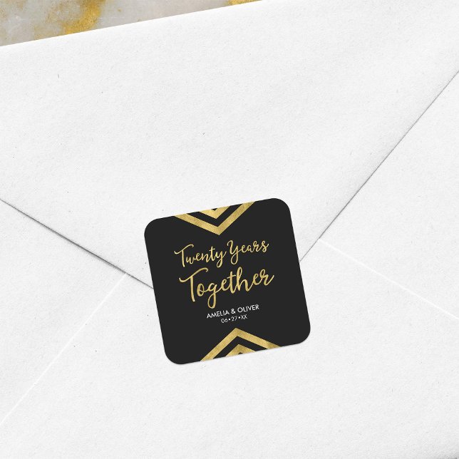 Modern Faux Gold Chevron 20th Anniversary Party Square Sticker (Creator Uploaded)