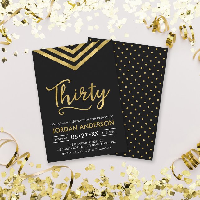 Modern Faux Gold Chevron 30th Birthday Party Invitation (Creator Uploaded)