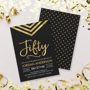 Modern Faux Gold Chevron 50th Birthday Party Invitation