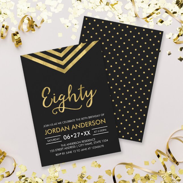 Modern Faux Gold Chevron 80th Birthday Party Invitation (Creator Uploaded)