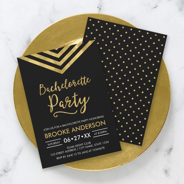 Modern Faux Gold Chevron Bachelorette Party Invitation (Creator Uploaded)