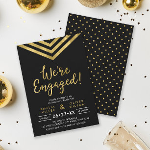 Modern Faux Gold Chevron Engagement Party Invitation