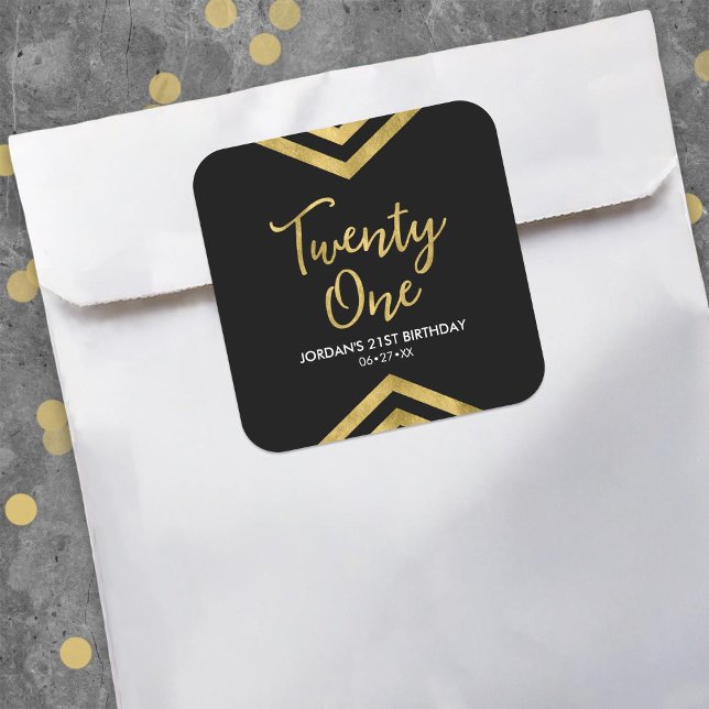 Modern Faux Gold Chevron Geometric 21st Birthday Square Sticker (Creator Uploaded)