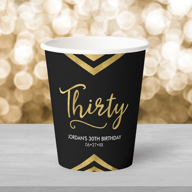 Modern Faux Gold Chevron Geometric 30th Birthday Paper Cups (Creator Uploaded)
