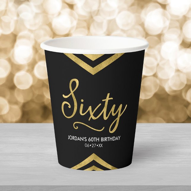 Modern Faux Gold Chevron Geometric 60th Birthday Paper Cups (Creator Uploaded)