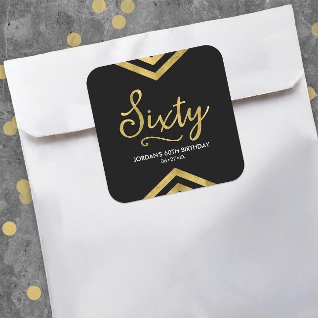 Modern Faux Gold Chevron Geometric 60th Birthday Square Sticker (Creator Uploaded)