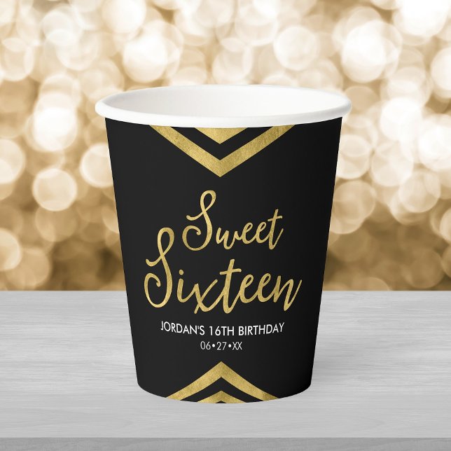 Modern Faux Gold Chevron Geometric Sweet 16 Paper Cups (Creator Uploaded)