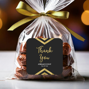 Modern Faux Gold Chevron Geometric Thank You Square Sticker