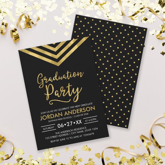 Modern Faux Gold Chevron Graduation Party Invitation (Creator Uploaded)