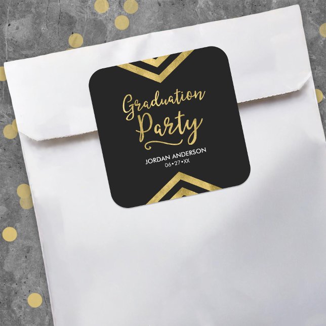Modern Faux Gold Chevron Graduation Party Square Sticker (Creator Uploaded)