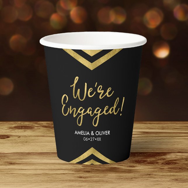 Modern Faux Gold Chevron We're Engaged Engagement Paper Cups (Creator Uploaded)