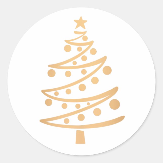 Modern Faux Gold Christmas Tree Classic Round Sticker (Front)