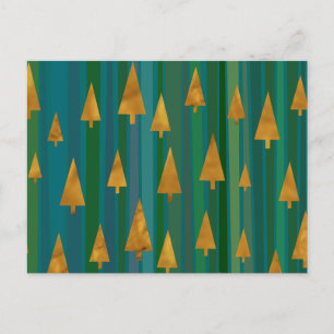 Modern Faux Gold Christmas Trees w/ Green Stripes Postcard