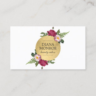 Modern Faux Gold Circle Floral Wreath Logo Business Card
