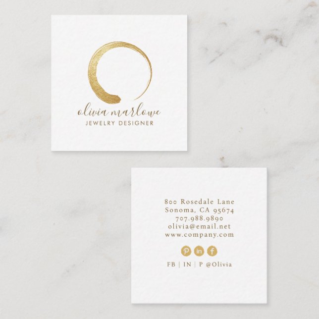 Modern Faux Gold Circle Jewellery Designer Logo Square Business Card (Front/Back)