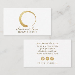 Modern Faux Gold Circle Logo Jewelry Designer Business Card