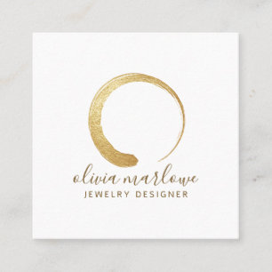 Modern Faux Gold Circle Logo Jewelry Designer Square Business Card