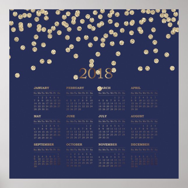 Modern Faux  Gold Diamonds 2018 Calendar Poster (Front)
