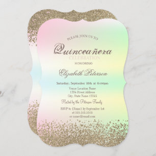 Modern Faux Gold Diamonds Iridescent Quinceañera Invitation