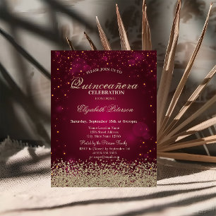 Modern Faux Gold Diamonds Red Quinceañera Invitation