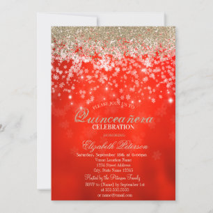 Modern Faux Gold Diamonds Snowflakes Red Invitation