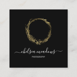 Modern Faux Gold Floral Wreath Square Business Card