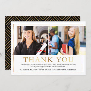 Modern Faux Gold Foil 2 Photo Graduation Thank You