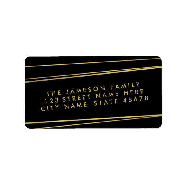 Modern Faux Gold Foil Address Label / Black (Front)