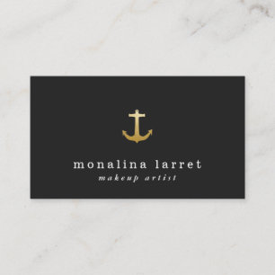 Modern Faux Gold Foil Anchor Nautical Black Business Card