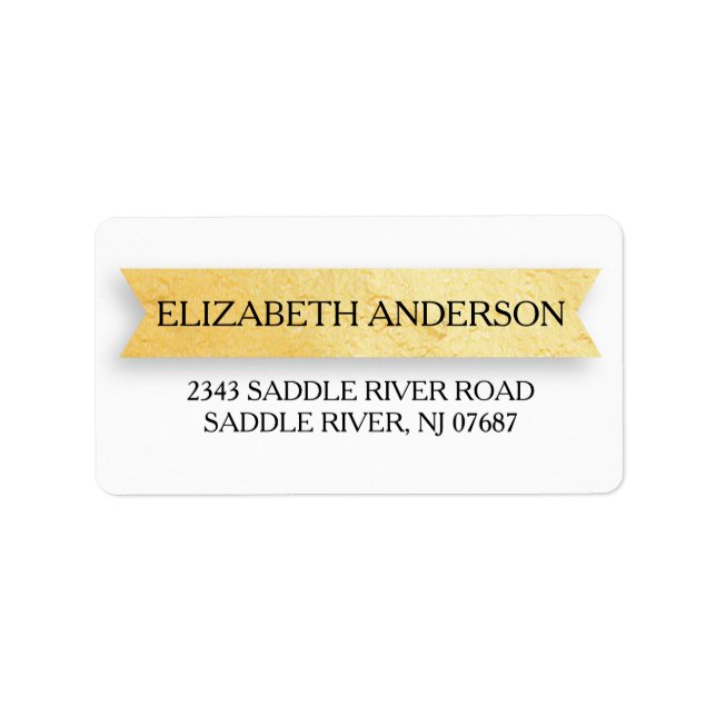 Modern Faux Gold Foil Banner Return Address Label (Front)