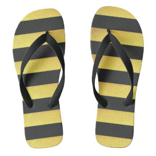 Modern Faux Gold Foil Black Stripes Flip Flops