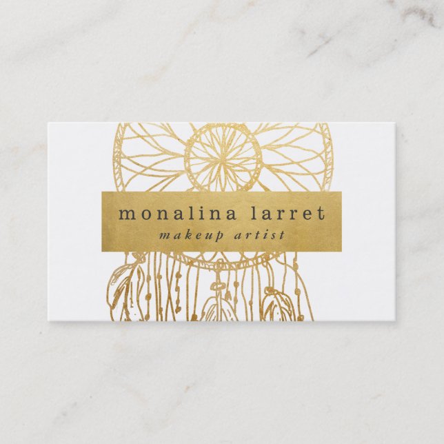 Modern Faux Gold Foil Bohemian Dream Catcher Business Card (Front)