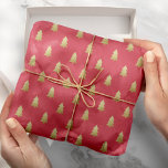 Modern Faux Gold Foil Christmas Trees Bold Colour Wrapping Paper<br><div class="desc">Add joy and merriment to your holiday celebration with this simple,  festive wrapping paper,  featuring faux gold foil Christmas trees over a custom colour background (shown in cherry red).</div>